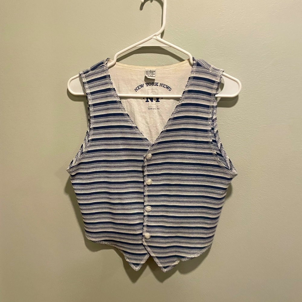 New York News Vintage Blue White Striped Vest Size Large
